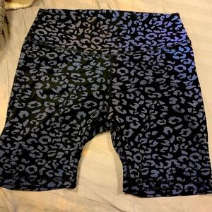 Zyia Black and Purple Leopard Biker Shorts